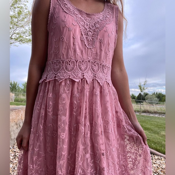 Sundance pink crochet tulle sleeveless dress - Picture 5 of 14